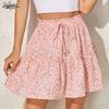 Элегантная модная юбка с высокой талией и принтом, повседневная сексуальная юбка трапециевидной формы с цветочным принтом, винтажная одежда, милая свободная пляжная юбка с рюшами 19743