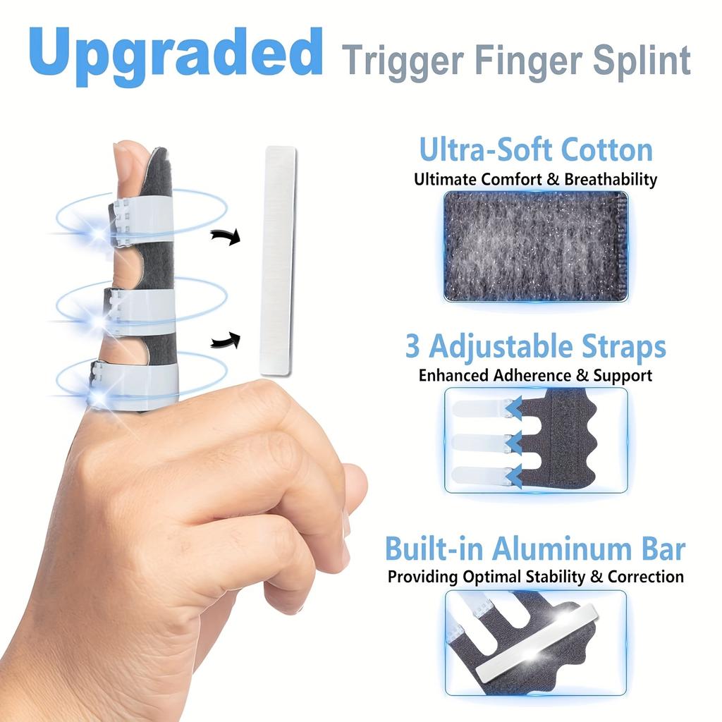 4pcs Upgraded Trigger Finger Splint,Trigger Finger Brace Support with 3 Adjustable Fixing Belt,Finger Straightener for Middle Ring Index Pinky Thumb