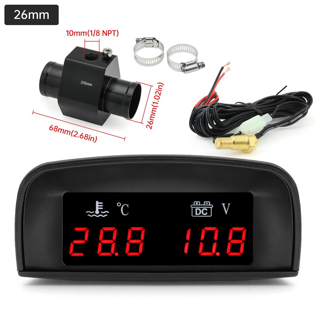 2 в 1 Автомобильный датчик температуры воды + напряжения ЖК-дисплей Цифровой датчик температуры воды Вольтметр с адаптером датчика 1/8 NPT 12 В 24 В
