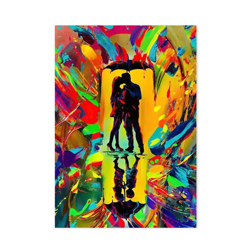 Акварель Радуга Дождь Любители Холста Картины Абстрактные Граффити Искусство Пары Обниматься Настенная Картина для Гостиной Домашний Декор