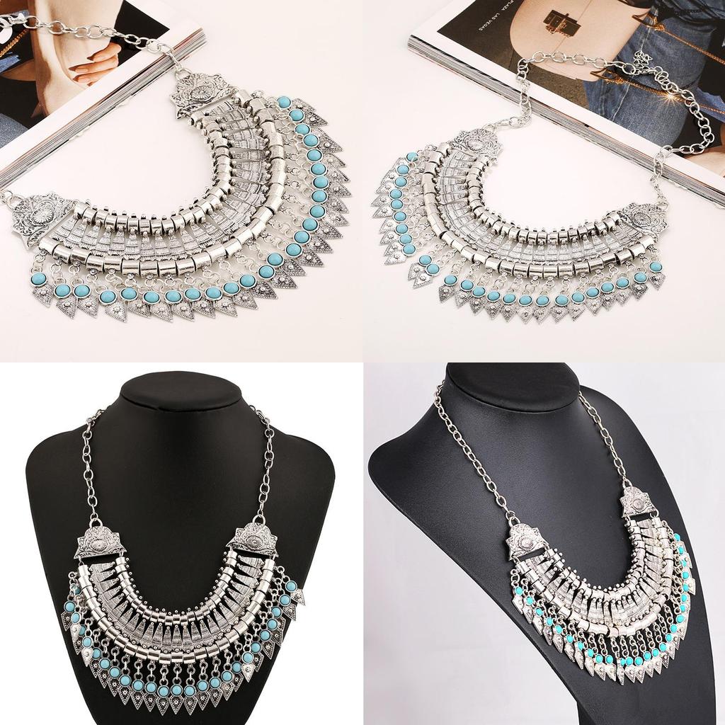 Style Ethnic Simulation Gemstone Decoration Tassel Design Women Necklace