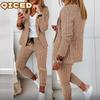 Женские модные повседневные брючные костюмы с длинным рукавом и воротником-поло