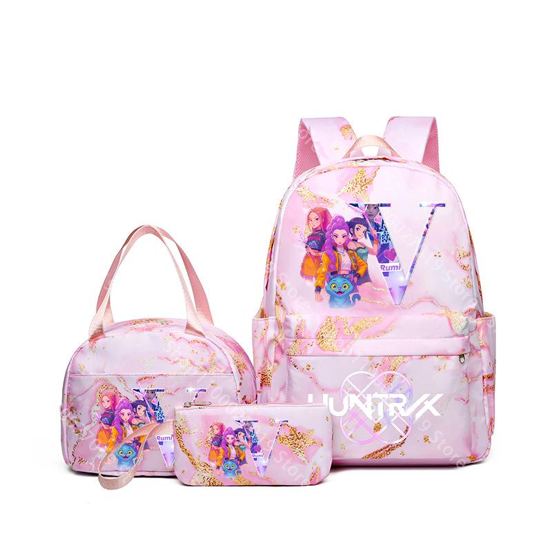 3pcs/set KPop Demon Hunters Girls Schoolbag Lunch Bag PencilCase Student Cartoon Backpack Bento Pouch Pen Bags School Supplies Gift