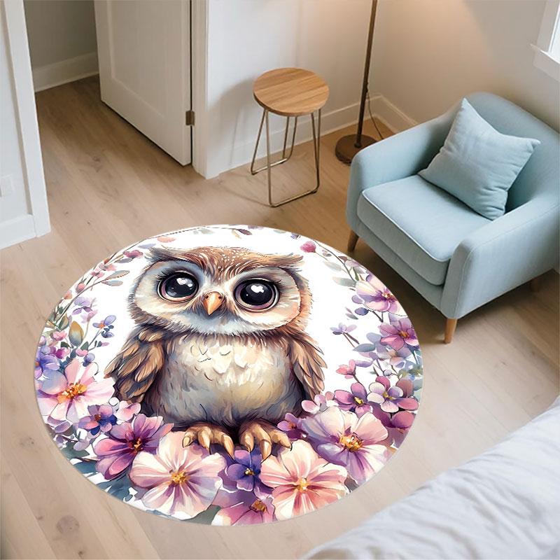 Owl pattern round rug,Carpet Rug for Living Room Bedroom Playroom ,Non-slip Floor Mat,Holiday Gifts and Birthday Gifts.
