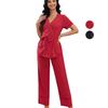 Women’s Pajamas Sleeping Suits Short Sleeves Bathrobes Tops and Long Pants 2 Pieces Set Sleep Lounge Wear Comfy After Bathing Home Clothes Night Wear