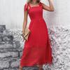 Летнее женское платье без рукавов с ремешками, красные элегантные пригородные платья