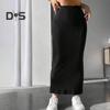 Women Fall Winter Skirt High Waist Knitted Elastic Thick Warm Ankle Length Striped Slim Fit Soft Sheath Lady Maxi Skirt