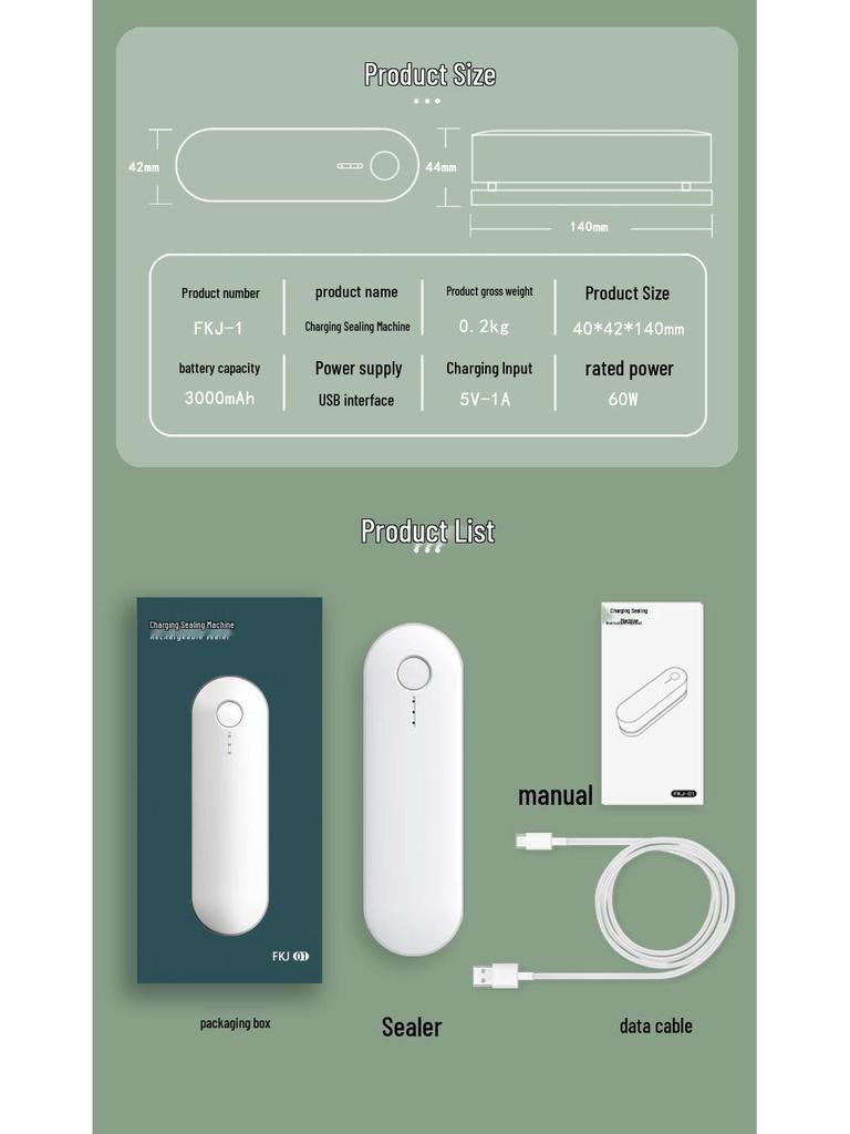 Перезаряжаемый Портативный Мини Запайщик для Упаковки Снеков