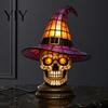 Retro Style Bedside Night Light Black Cat Witch Hat Table Lamp, with Dreamy Purple Light, Vintage Carved Base Nightstand Lamp Gothic Halloween