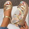 2024 New Versatile Women's Open Toe Wedge Sandals Women's Shoes Thick Sole Wedge Sandals Fashion Pattern Beach Outdoor