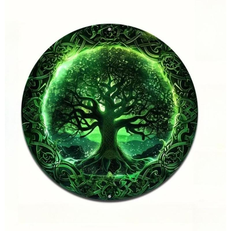 Witch Broom Halloween Sign, Round Aluminum Wall Plaque 20x20cm