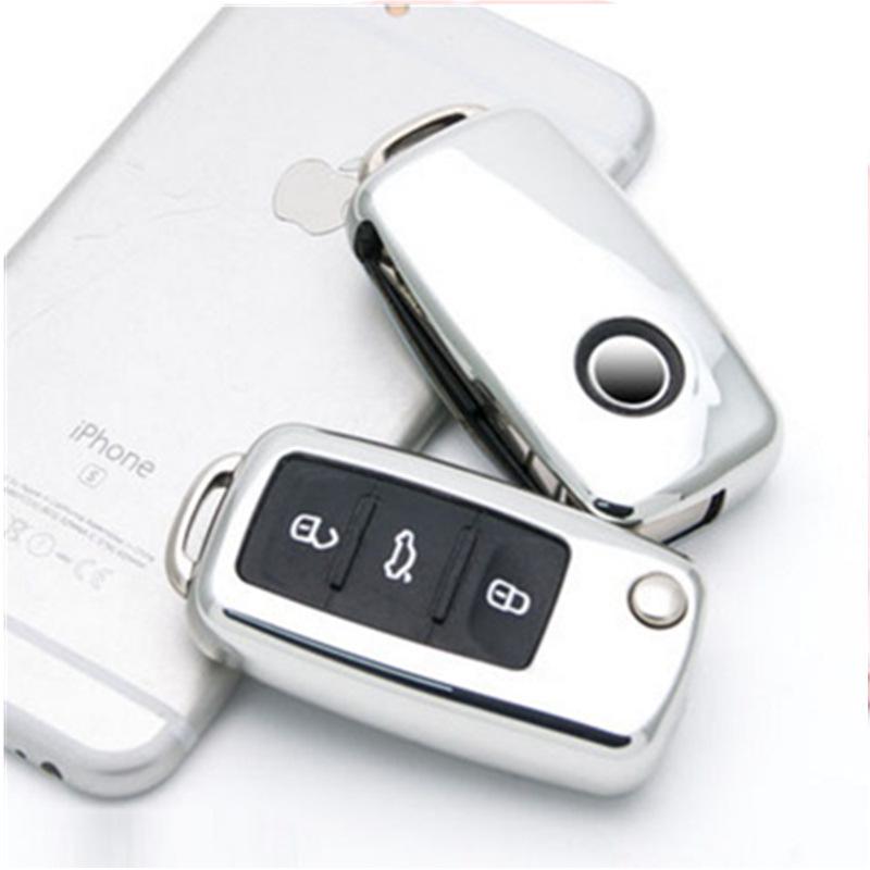 Volkswagen Folding TPU Key Case with Electroplated Soft Rubber Protective Shell for Lavida and Lamando Models