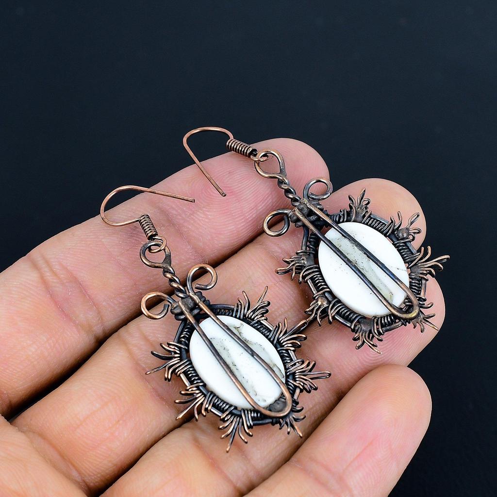 Серьги из белого коралла, обернутые медной проволокой 999 пробы, Ювелирные изделия из драгоценных камней ручной работы, Подарки для жены Совершенно новые серьги