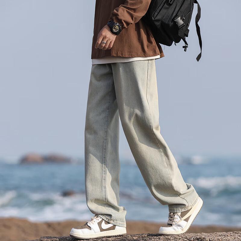 Мужские джинсы Homlean American High Street, выстиранные, свободного кроя, с прямыми штанинами