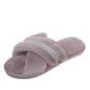 Rhinestone Strips Cross Flat Bottom Fluffy Slippers Women's Autumn and Winter Home Warm Cotton Slippers Comfortable