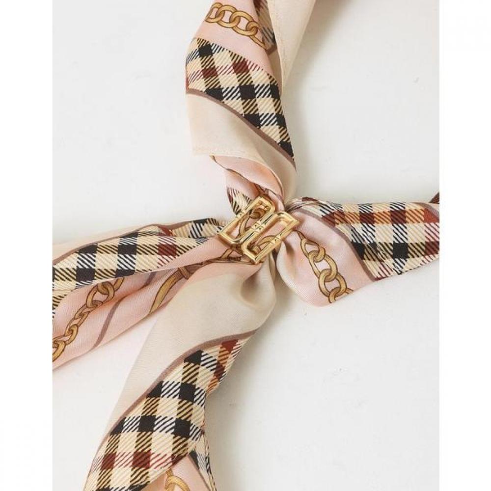 Daks Beige Check Chain Scarf   Ring Set Dcsc2f825i2