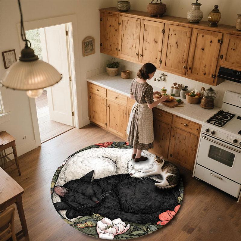 Sleeping Kitten pattern round rug,Carpet Rug for Living Room Bedroom Playroom ,Non-slip Floor Mat,Holiday Gifts and Birthday Gifts.