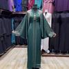 Женское длинное платье-макси с длинным рукавом, круглым вырезом, свободного кроя, элегантная абая, длинное платье с горячей стразой