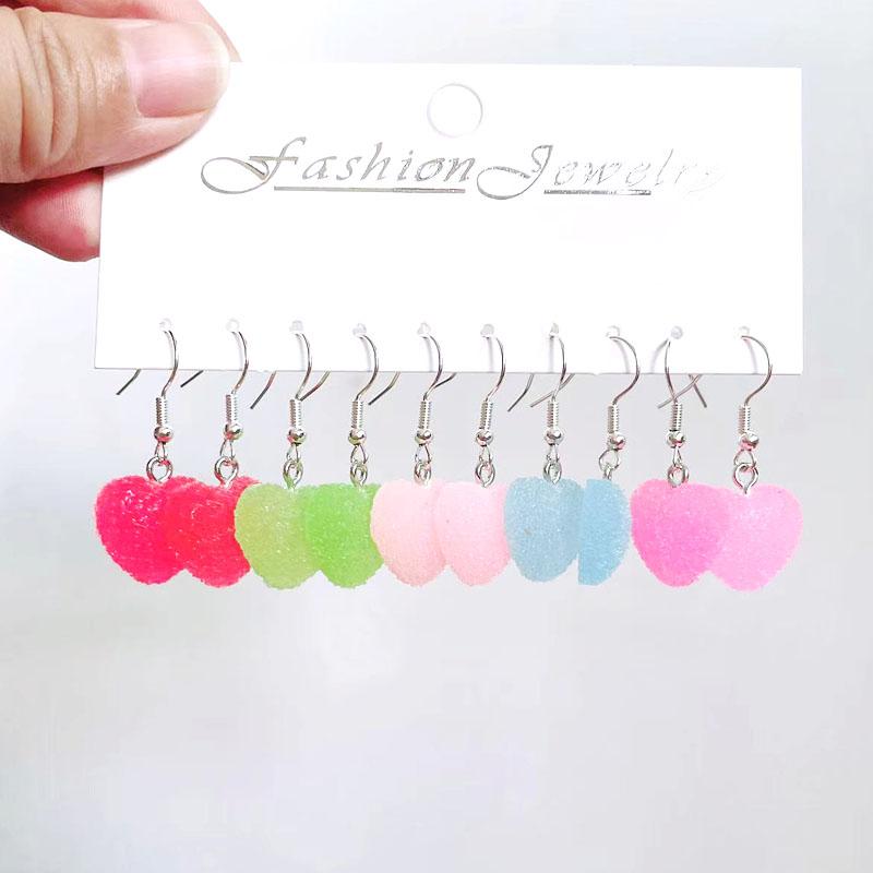 5 Pair Set Small Fresh Colored Resin Pendant Earrings Luminous Turtles Lollipop Ducks Rainbow Cat's Paws Dices Earrings Female