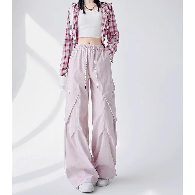 Рабочие повседневные брюки для женщин на лето, новые свободные прямые брюки с высокой талией и широкими штанинами, быстросохнущие спортивные брюки
