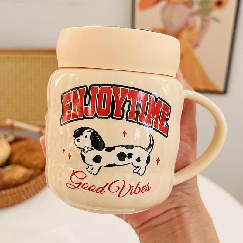 New Product Pearlescent Glazed Ceramic Cup with Lid Flower Mug High Value Household Set Water Cup Office Girls Cup