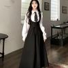 Autumn Preppy Style 3 Piece Dress Set Women Casual Simple Shirt +Tie+ Elegant Sleeveless Strap Dress Korean Fashion Dress Suit