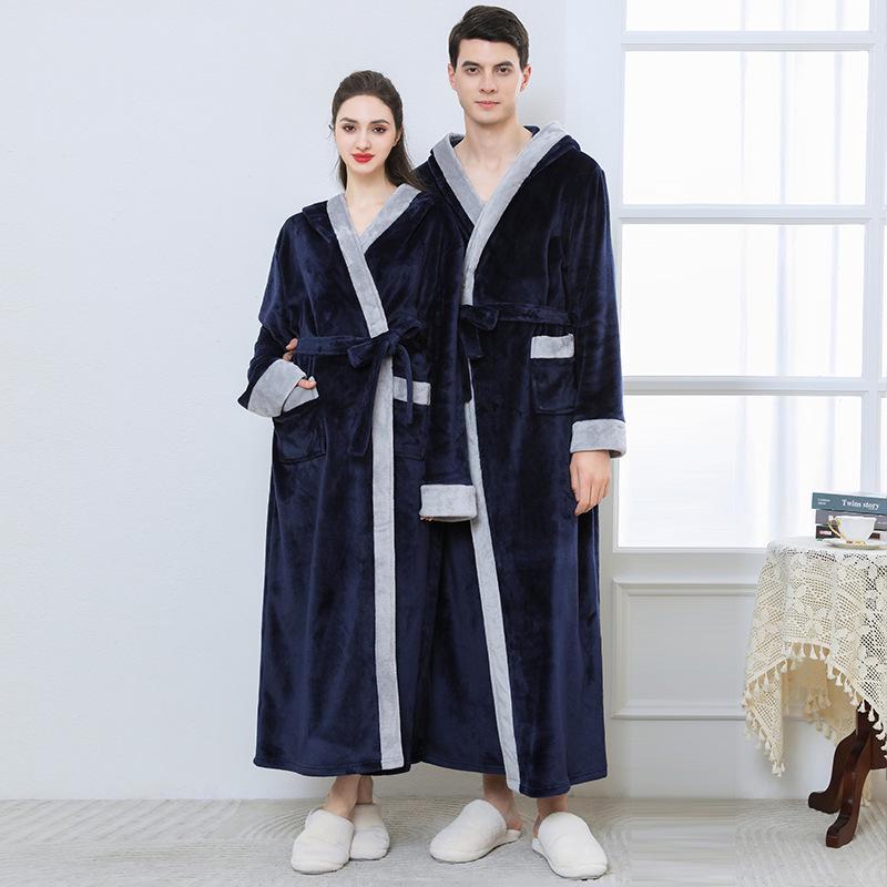 Зимняя ночная рубашка из кораллового флиса: Плотный фланелевый халат для пар, длинная пижама для мужчин и женщин, уютная домашняя одежда на осень/зиму.