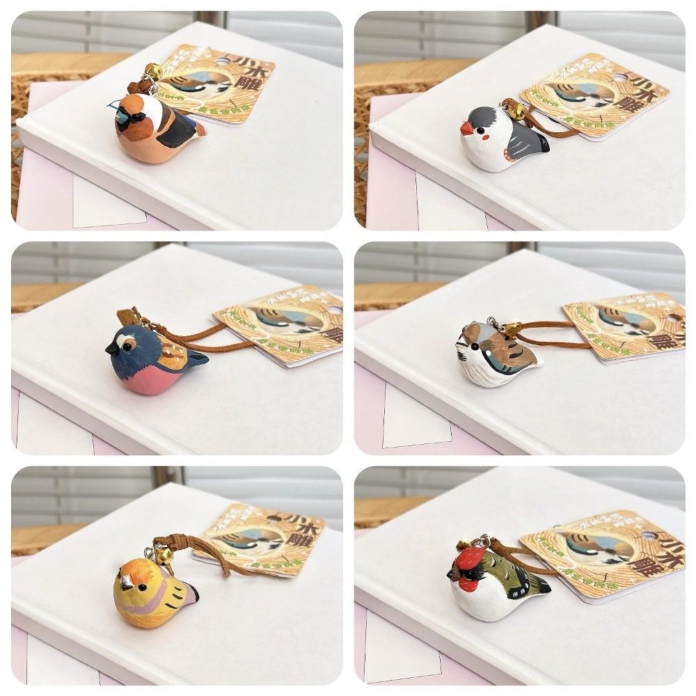 Cute Wood Carving Keychain Sparrow Brids Key Ring Unique Wooden Bird Pendant Bag Hanging