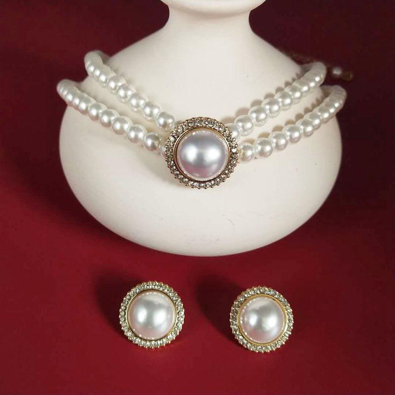 3 шт. двухслойный жемчужный кулон ожерелье серьги комплект ювелирных изделий дамы банкет свадебные украшения аксессуары подарок