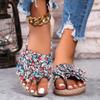 Женские тапочки, новые модные сандалии, повседневные плоские туфли для отдыха, плетеные туфли с цветочным узором, пляжные тапочки с креплением на носке, женские