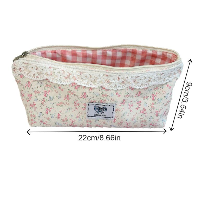 Lace Trim Pink Floral Pencil Bag Ins Style Cute Girls Stationery Organizer Large Capacity Pen Pouch School Office Supplies