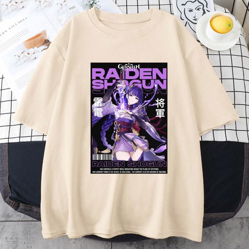 Genshin Impact-Raiden Shogun футболка аниме Unsiex спортивные топы с короткими рукавами повседневная свободная футболка с рисунком