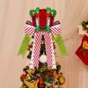 Christmas Tree Topper Hat with Red Green Foldable Bow Ribbon Vintage Holiday Home Decoration Durable Xmas Ornament with Red Bow
