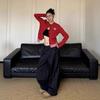 Women American Retro Y2K Suit Pants Loose Casual Vintage Pleated Wide-leg Pants Long Trousers