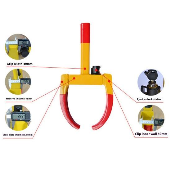 Колесный зажим Автомобильный замок безопасности Высокопрочная долговечная конструкция Универсальная простая установка Надежный противоугонный колесный замок с ключами