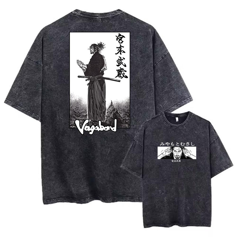2026 Men Streetwear Tshirt Anime Vagabond Graphic Print Vintage Harajuku Washed Black T Shirt Women Summer Casual Cotton Loose Top Tee Short Sleeve