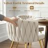 Velvet-Feel Dining Chairs Set of 2, Modern Upholstered Armchair with Knot Design and Golden Metal Legs, Accent Chair for Dining Room, Bedroom