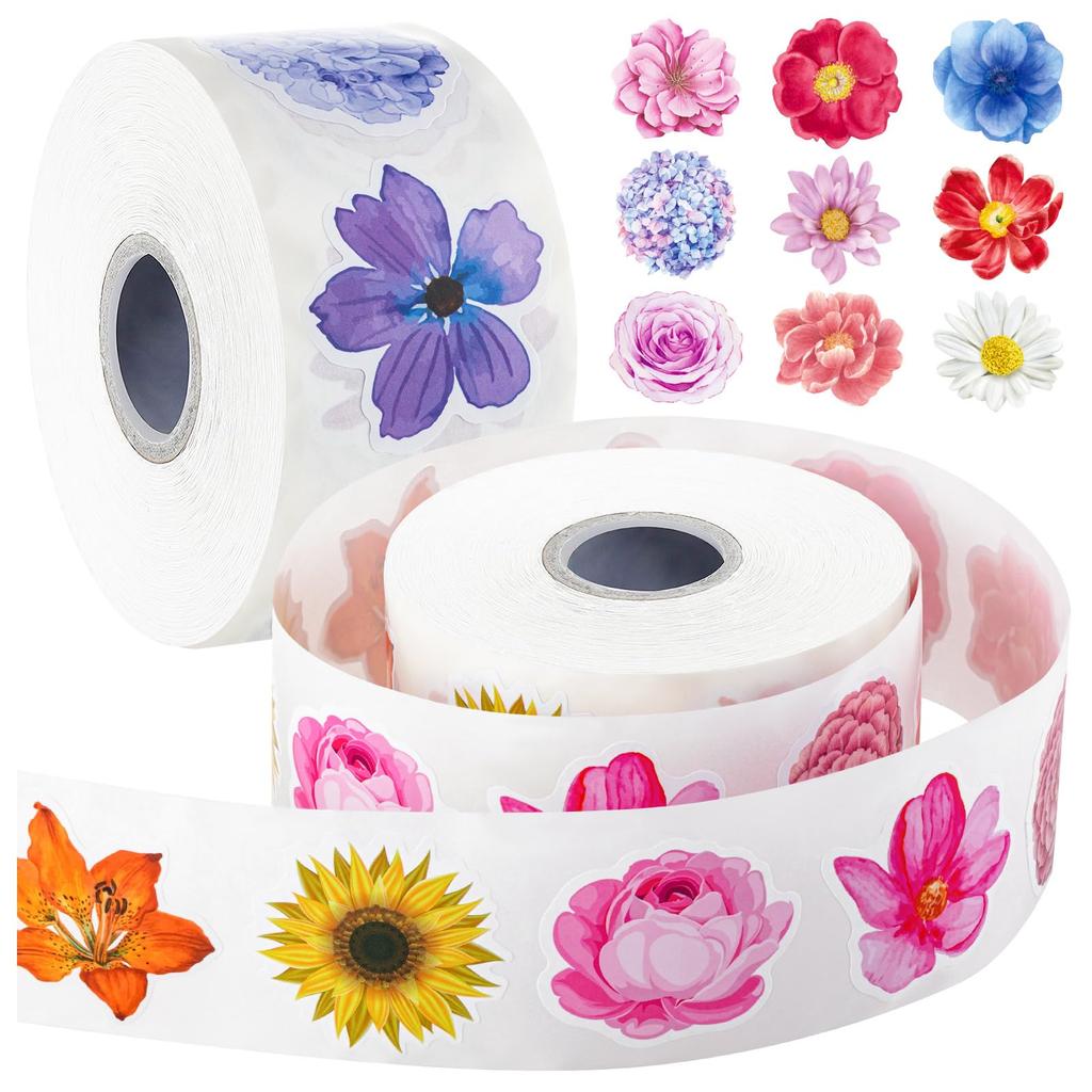 Flower Stickers,Flower Stickers Roll for Kids,Flower Roll Sticker for Scrapbooks,Water Bottle,Present Boxes Decorations(16 Styles)
