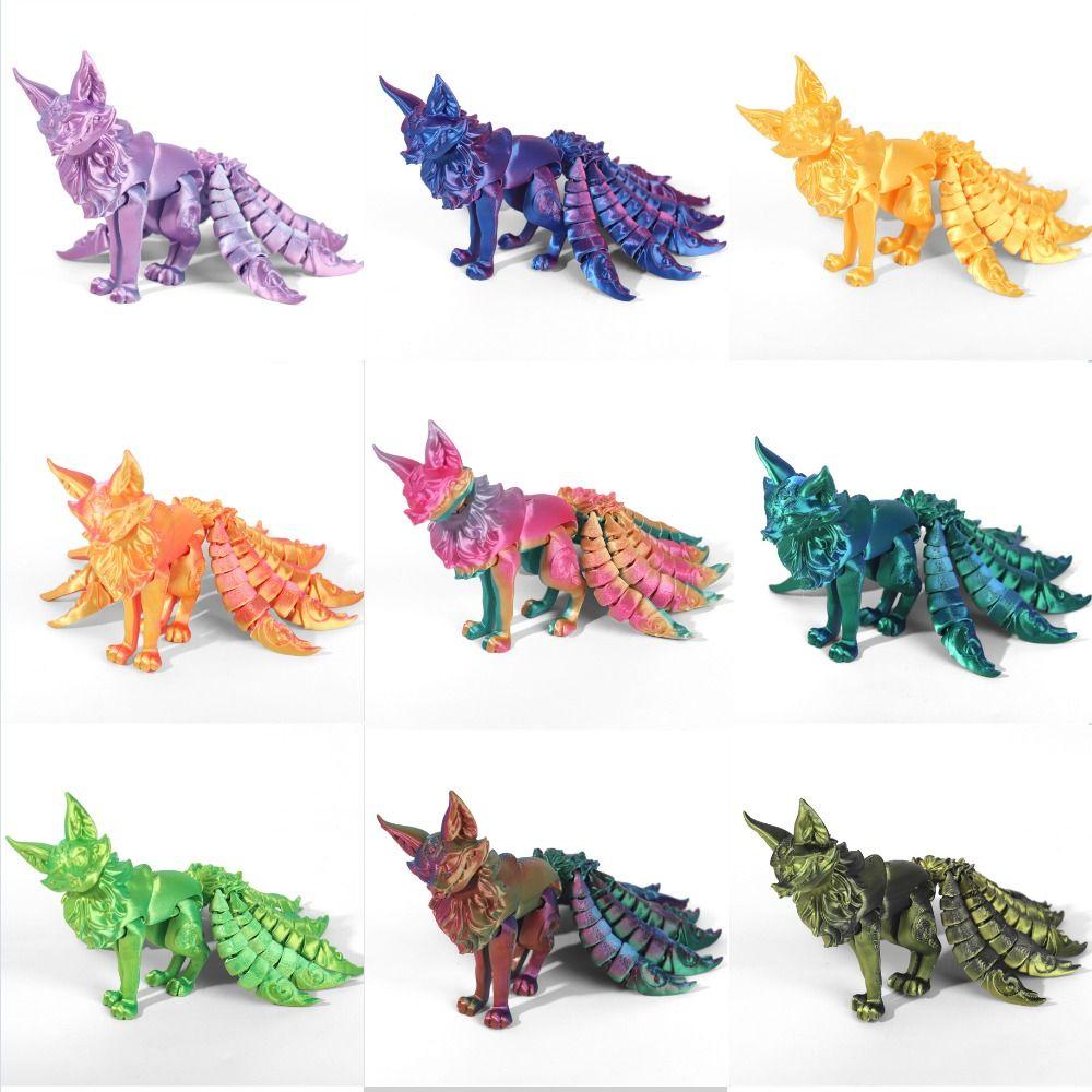 Высококачественная 3D-печатная модель лисы из PLA, многосуставная, разноцветная фигурка лисы, подвижная, с тонким хвостом, настольное украшение