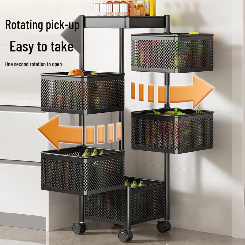 Вращающаяся многофункциональная кухонная тележка на колесах - Напольная многоярусная стойка для хранения закусок, фруктов и овощей