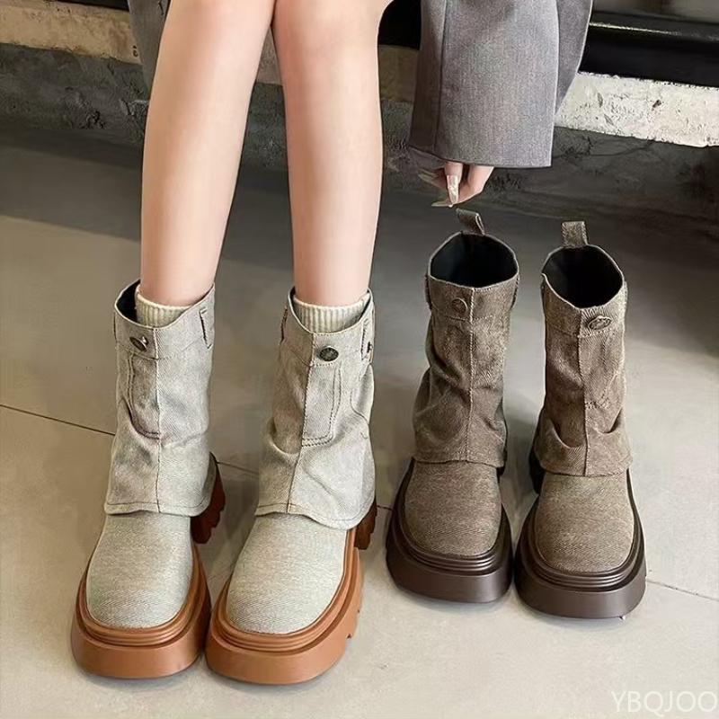Модные ботильоны на толстой подошве с нескользящей подошвой, увеличивающие рост, для женщин, новинка осени, удобные, простые, персонализированные женские ботильоны