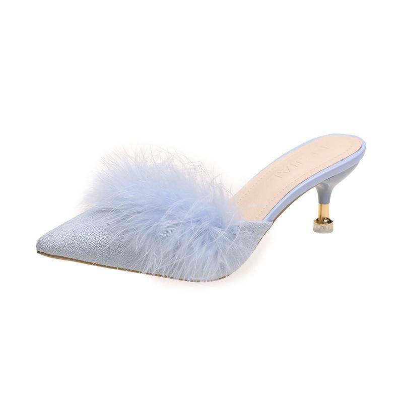 2024 Новые женские босоножки, сексуальные, меховые, летние, элегантные, на высоком каблуке, туфли-лодочки, женская обувь, свадебная вечеринка, модные тапочки большого размера