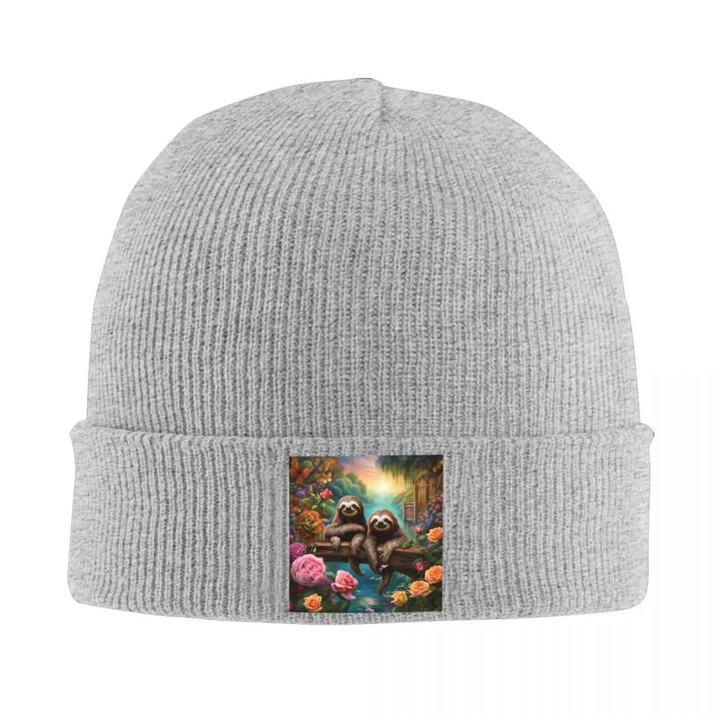 Lovely Sloth Print Warm Knitted Cap Hip Hop Bonnet Hat Autumn Winter Outdoor Beanies Hats for Unisex Womenx Adult