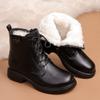 Mid-aged and Elderly Women Winter Warm Fleece Lined Short Boots Mom's Genuine Leather Soft Sole Non-slip Lace Up Cotton Shoes