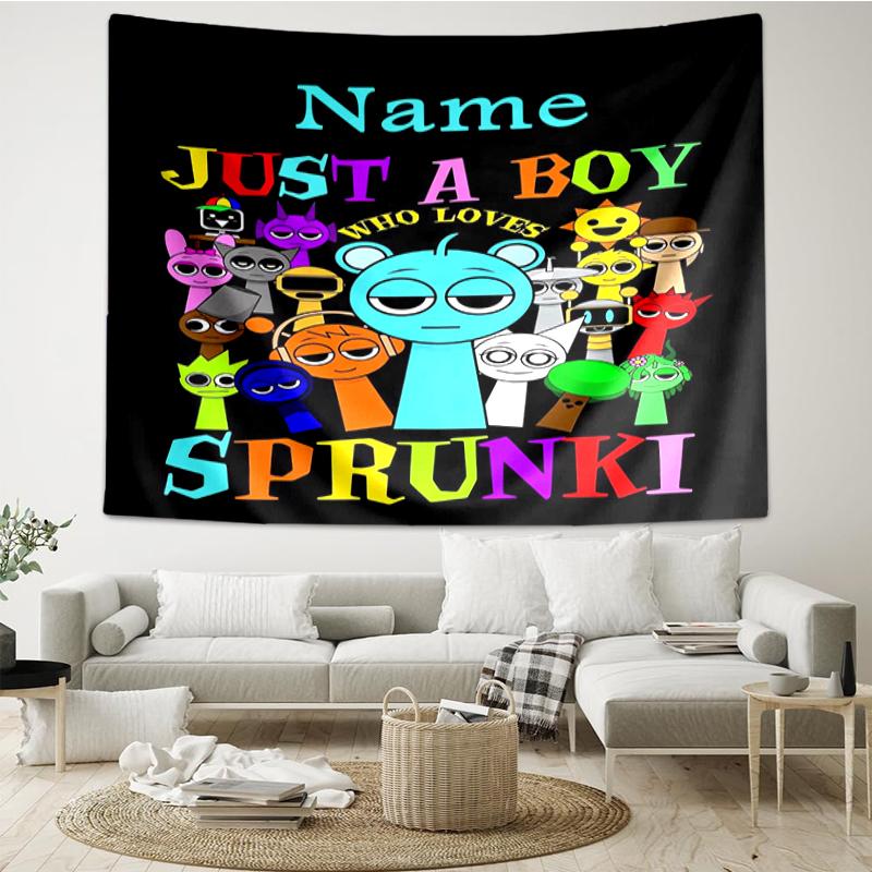 Custom Name Sprunki Print Tapestry, Backdrop, Easy Setup, Ideal for Bedroom, Office & Living Room, with Aesthetic Wall Hanging Decor.