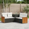 Sofa Set 5 Pieces Black and Cream White Poly Rattan and Steel