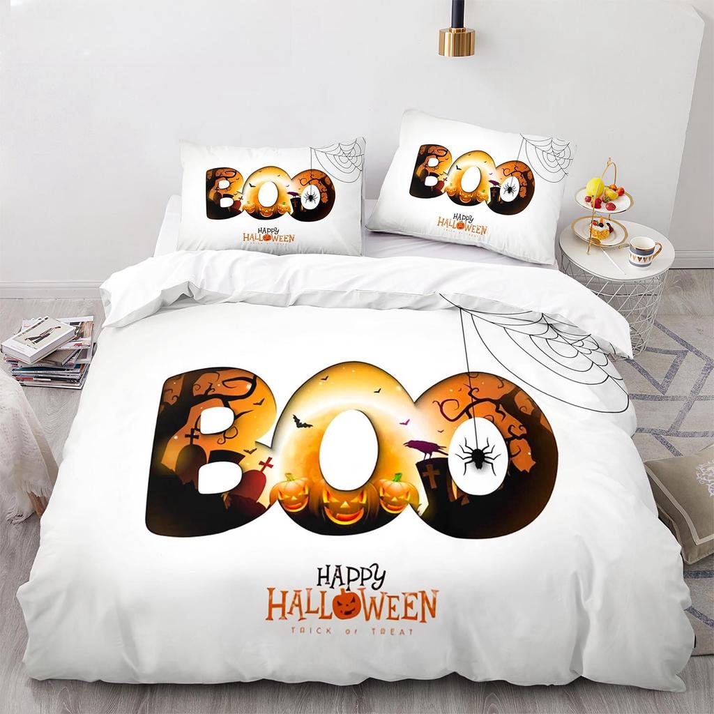 New 3D Print Halloween Boo Cartoon Bedding Set,Duvet Cover Bed Set Quilt Cover Pillowcase,King Queen Twin Size Boys Girls Adults