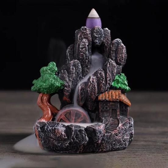 Горелка с обратным потоком, воронка с большим отверстием, быстро дымит, изысканная резная смола, орнамент для ароматерапии, ретро горный водопад, курильница для благовоний, домашний декор