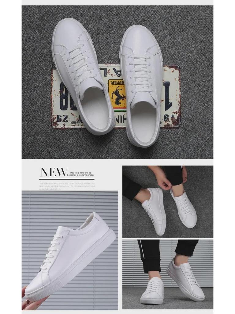 Мужские белые кроссовки в европейском стиле из натуральной кожи — модная повседневная обувь на толстой подошве