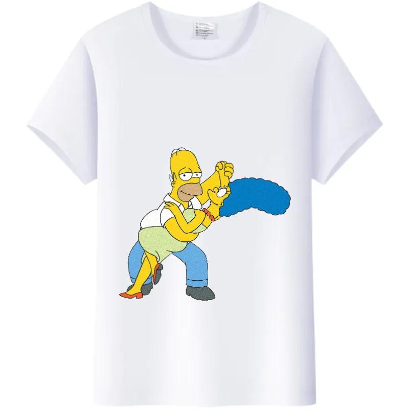 Casual Unisex Cartoon Simpson Harajuku T-shirt Summer Blouses White Tees Tops Short Sleeve Blouses 90S Tshirt